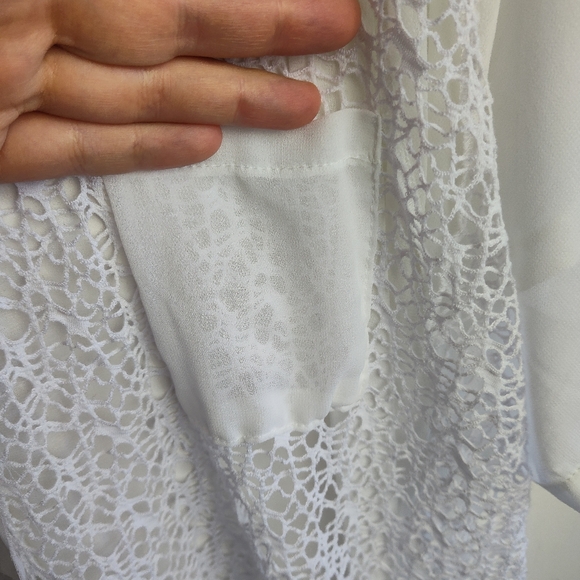 New CPM Due plus size blouse 22 bright white mixed lace sheer layered new light - Picture 6 of 14